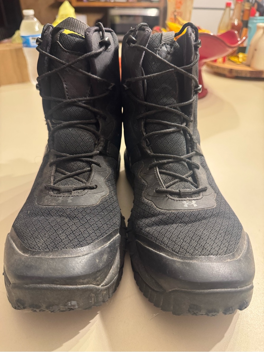Under Armour Black Tactical Lace-Up Combat Boots with Yellow Accent